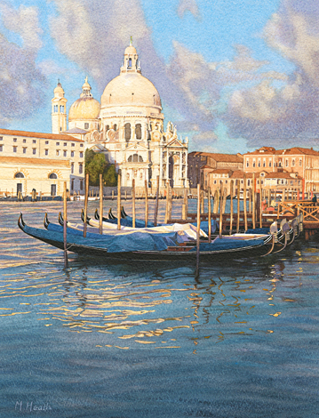 A painting of Il Salute and the Gand Canal at dawn by Margaret Heath.