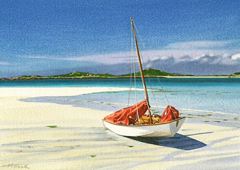 A painting of a shoreline on Tresco, Isles of Scilly by Margaret Heath.