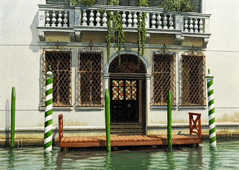 A painting of the entrance to a house on Rio di San Lorenzo, Venice by Margaret Heath.