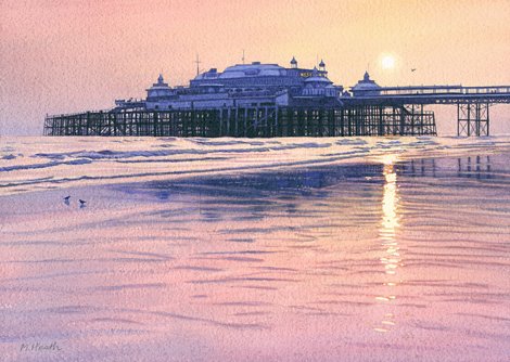 A painting of West Pier, Brighton at sunset by Margaret Heath.