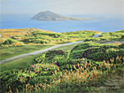 An oil painting of Bardsey Island off the Llyn Peninsula on a summer evening by Margaret Heath.