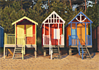 A painting of beach huts at Wells-next-the-Sea, Norfolk by Margaret Heath.