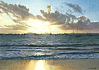 A painting of a sunset from Porthmellon Beach, St Mary's, the Scilly Isles by Margaret Heath.
