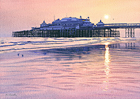A painting of West Pier, Brighton, Sussex at sunset by Margaret Heath.