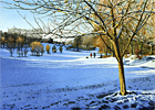 A watercolour painting of snowfall at Tyrrells Wood Golf Course, Surrey by Margaret Heath.