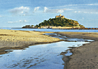 A painting of St Michael's Mount, Marazion, Cornwall in the evening by Margaret Heath.